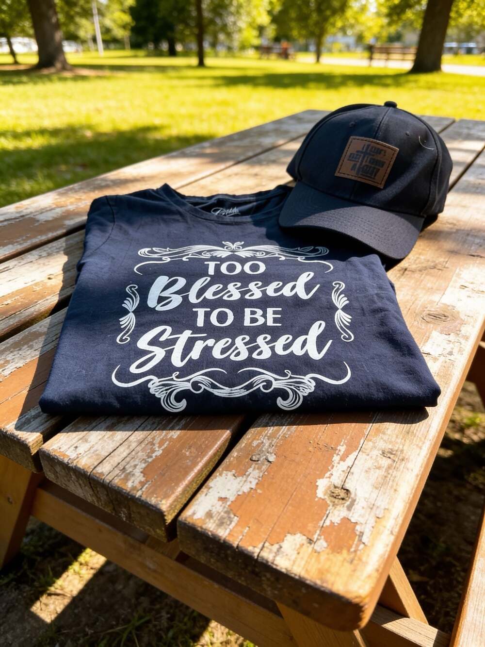 Gold Rush Women's Too Blessed To Be Stressed Graphic T-Shirt M and Hat